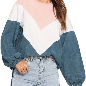 Romwe Women's Loose Colorblock Sweatshirt Lantern Sleeve Pullover